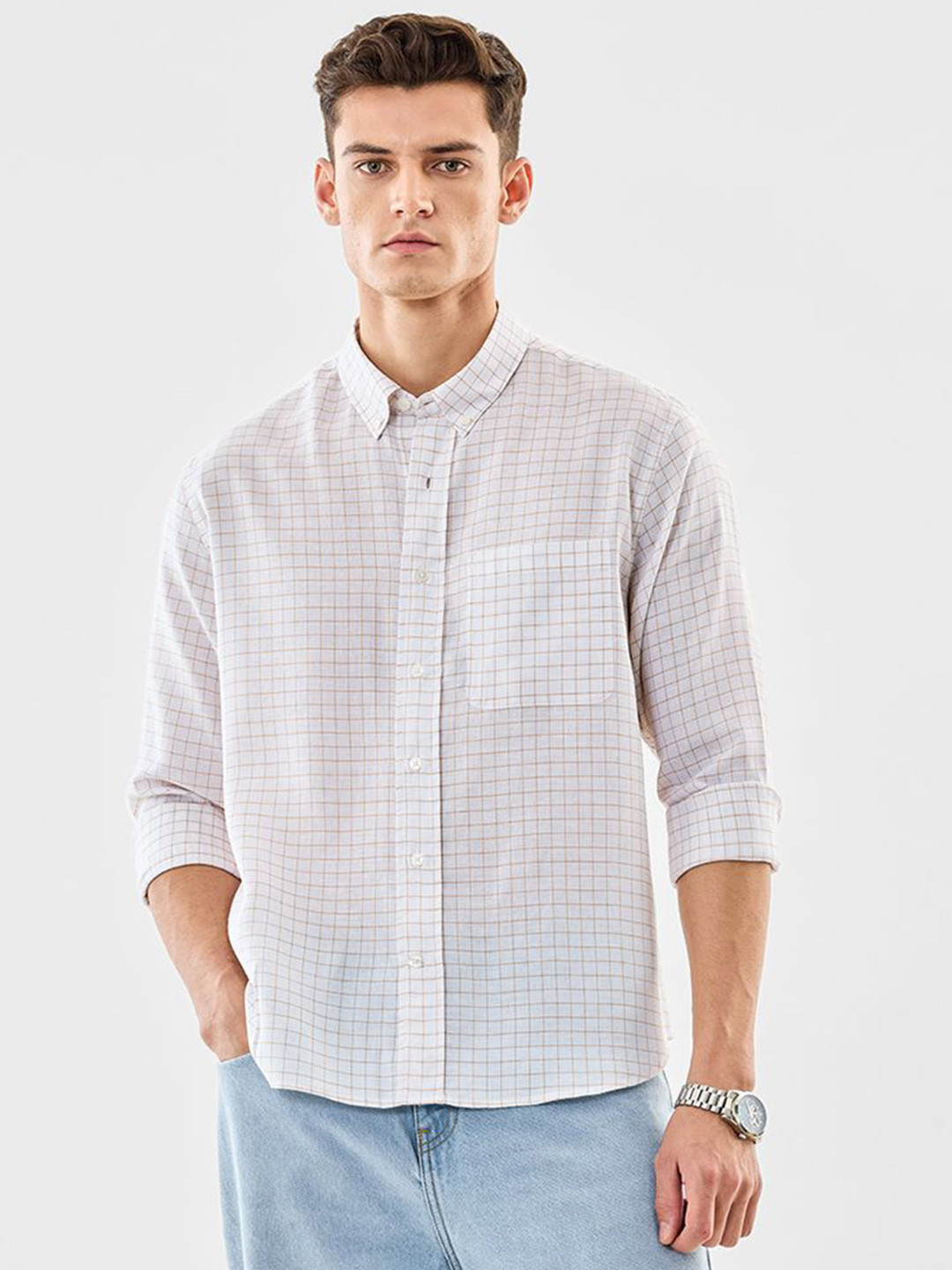 Snitch Grid Tattersall Checked Long Sleeves Shirt