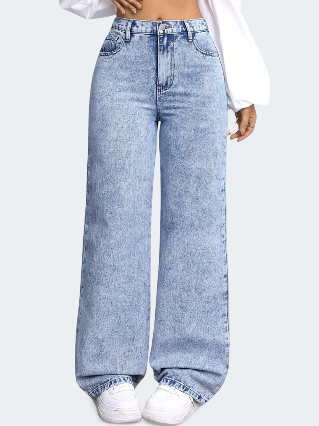 Crazeis Basics by Glossia Women Comfort Straight Fit High-Rise Cotton Stretchable Jeans