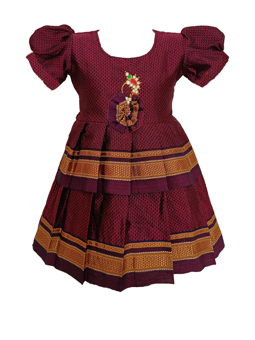 AMBA COLLECTION BOUTI Girls  Ethnic Wear Reshim Cotton Nath Khan Frock