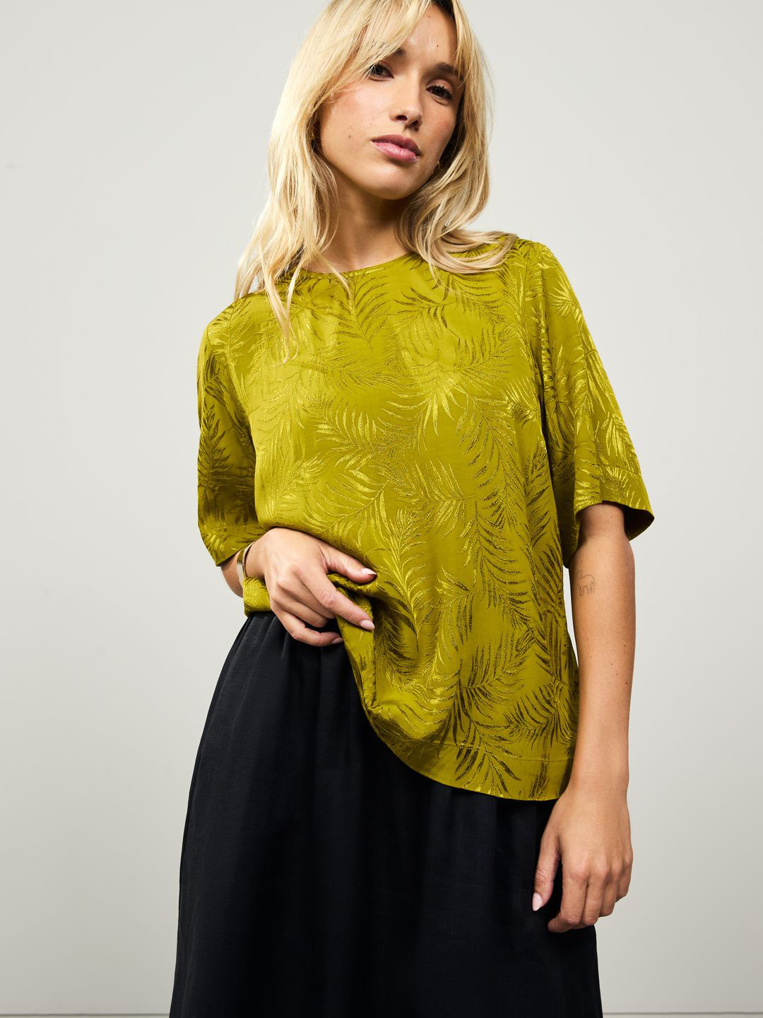 NEXT Leaves Self-Design Relaxed Fit Jacquard Top