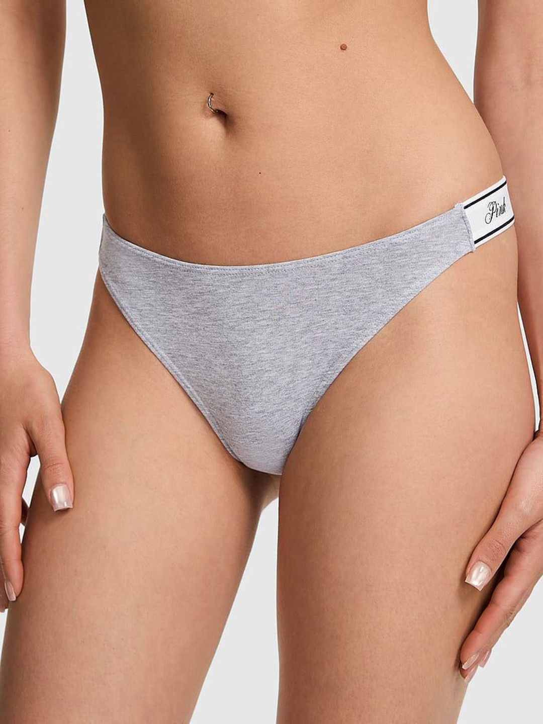 Victoria's Secret Women PINK Logo Cotton Shine High-Leg Thong Panty