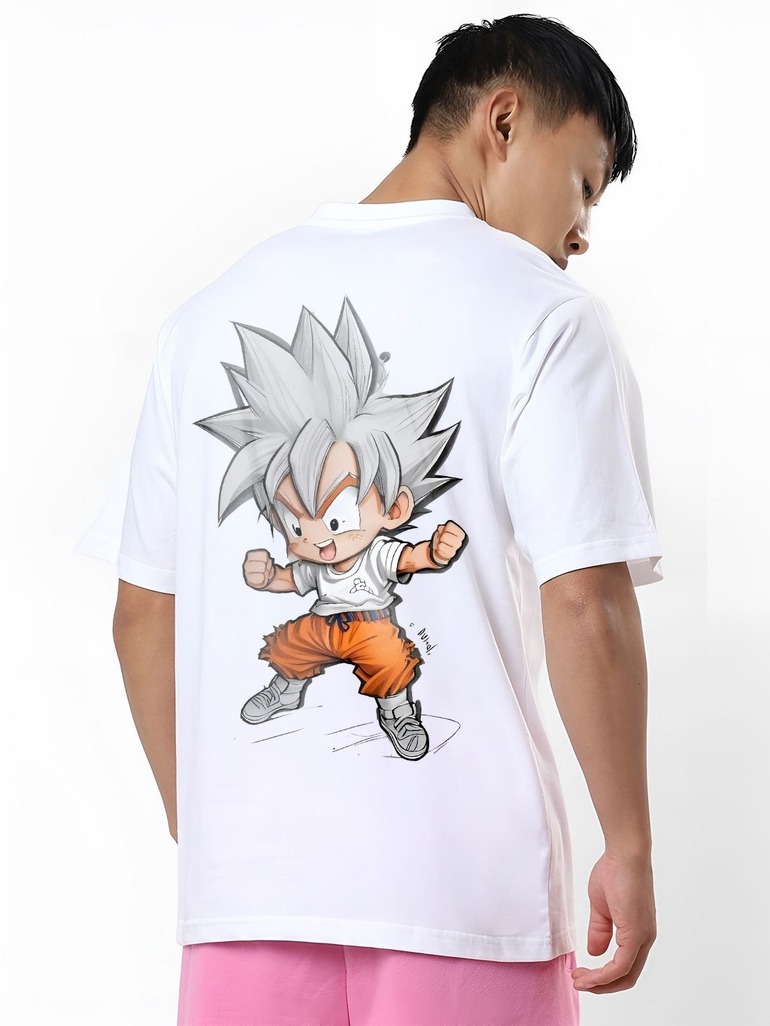 ANGERHOOD Graphic Goku Printed Drop-Shoulder Sleeves Oversized Cotton T-shirt