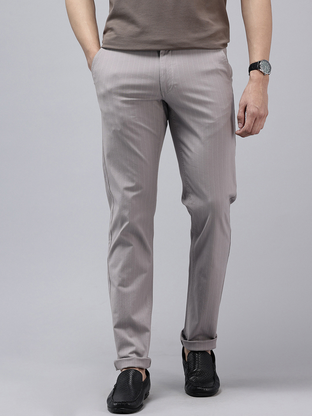 Van Heusen Men Slim Fit Striped Chinos Semi Formal Trousers