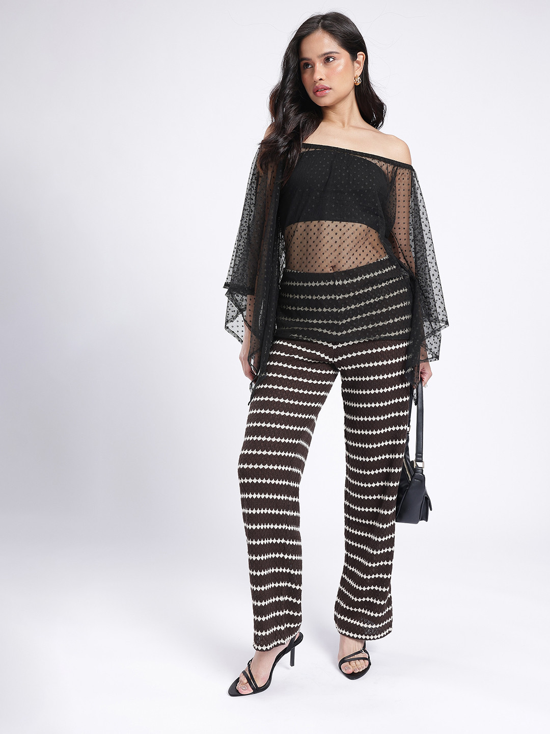 SZN Polka Dotted Off-Shoulder Kimono Sleeve Kaftan Top