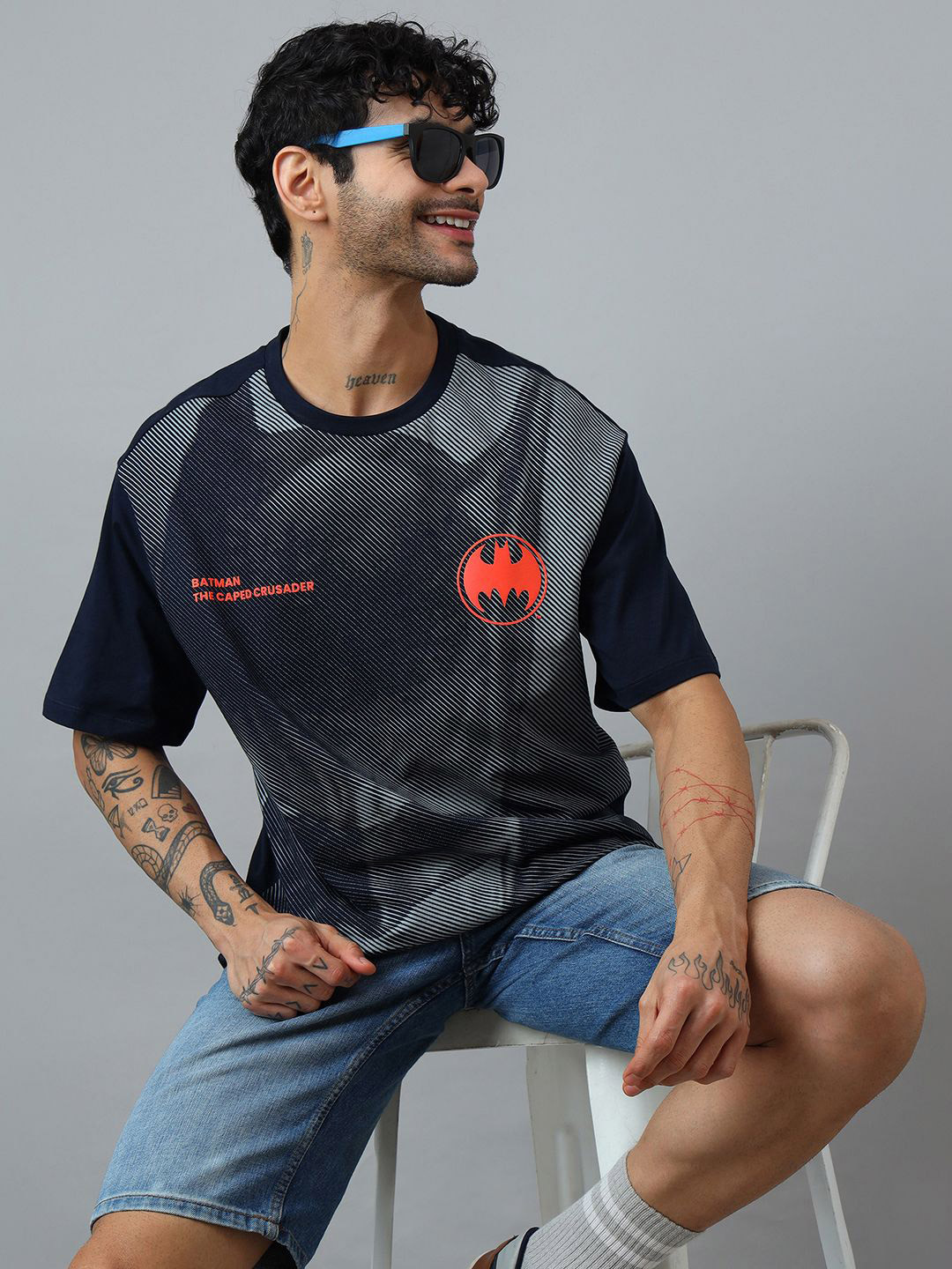 Free Authority Men Batman Brand Logo Printed Round Neck Pure Cotton Oversized T-shirt