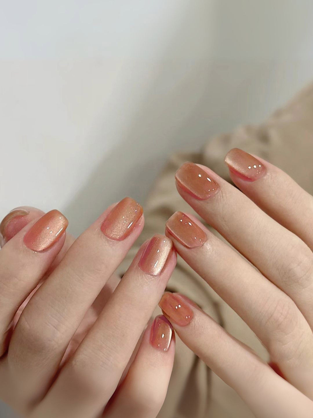 Secret Lives Set Of 24 Reusable Stick On Artificial Nails - Orange Catseye