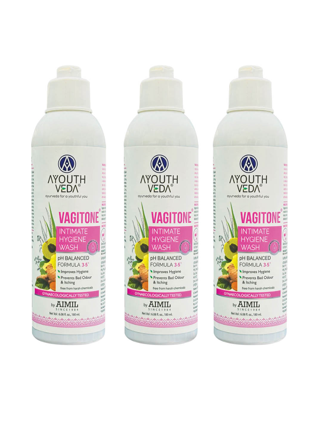 AYOUTHVEDA Set Of 3 Vagitone Intimate Hygiene Wash - 180 ml Each
