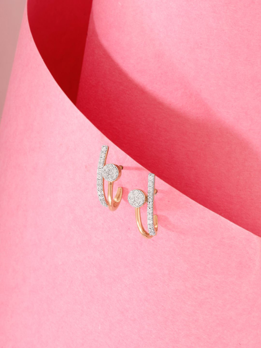 Mia by Tanishq 18KT Rose Gold Glam Curve Hoop Earrings Diamond-2.556 g