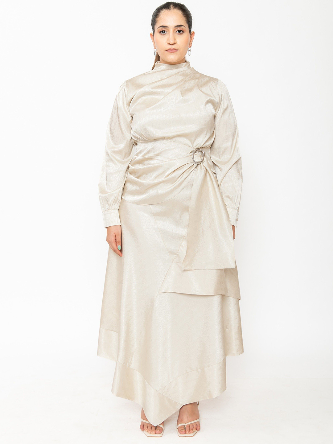 Contemponari Wild Flowers Choker Neck Satin Longline Top