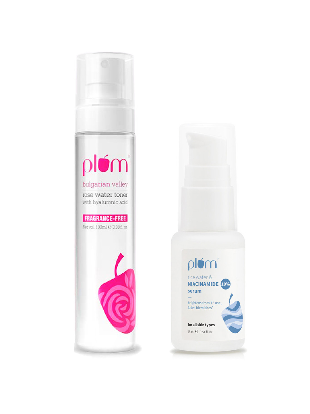 Plum Set of 10% Niacinamide Face Serum 15ml & Rose Water Toner 100ml
