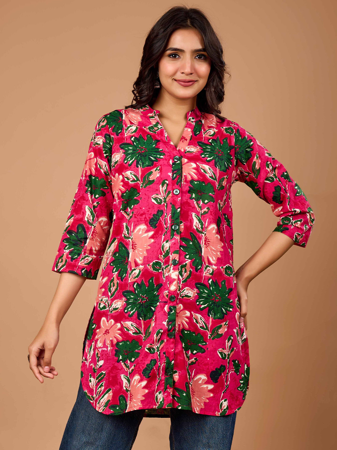 Le Mec Floral Embroidered Shirt Collar Anarkali Pure Cotton Kurta