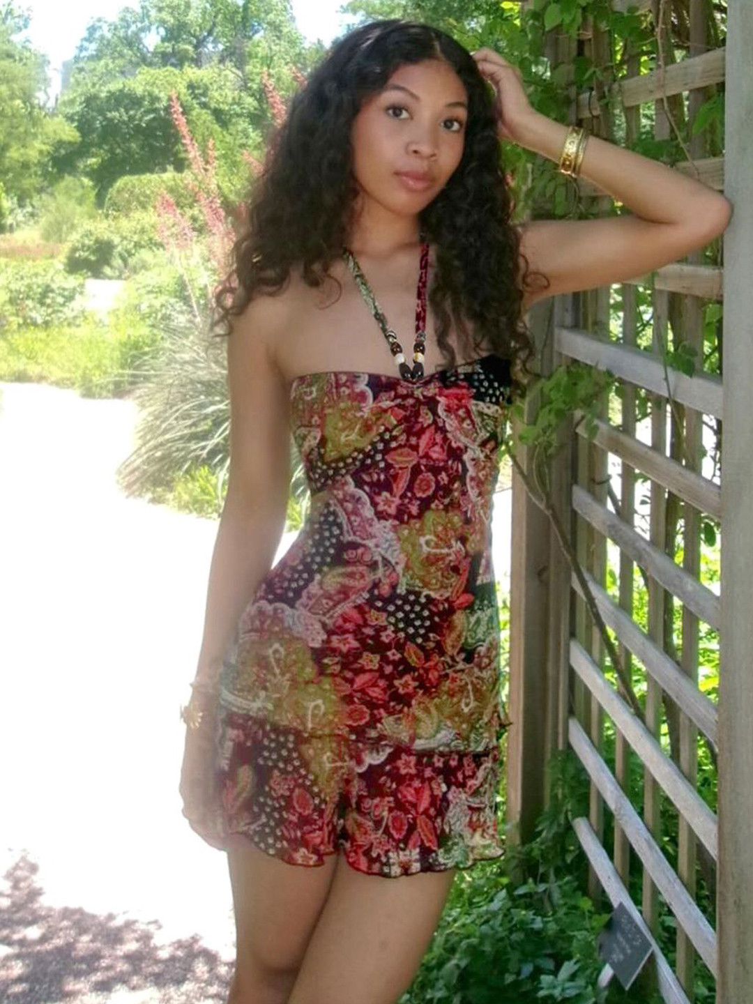 Red and Yellow Floral Halter Neck Mini Dress