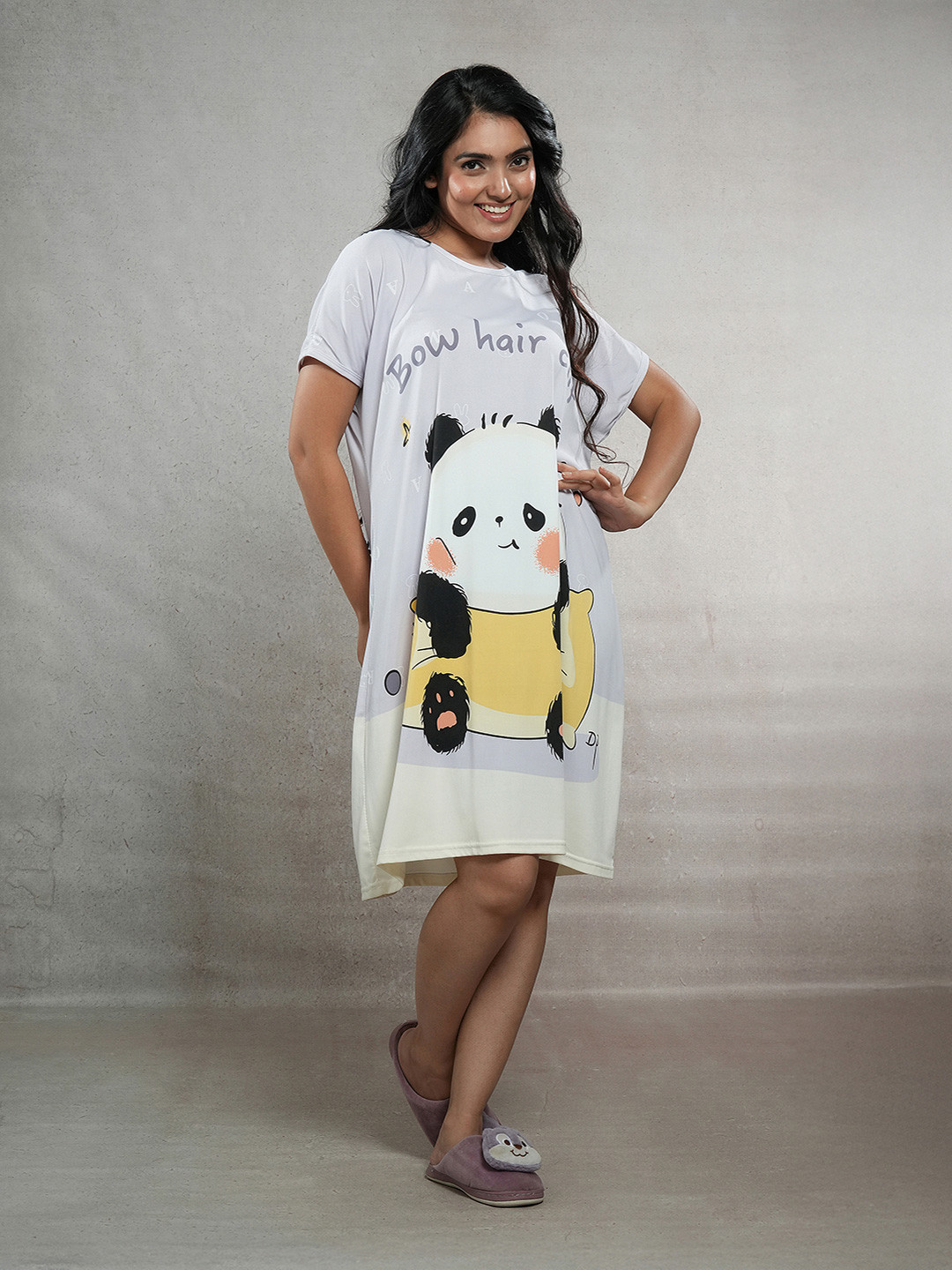 CrossKulture Women Cartoon Characters Printed Round Neck T-shirt Nightdress