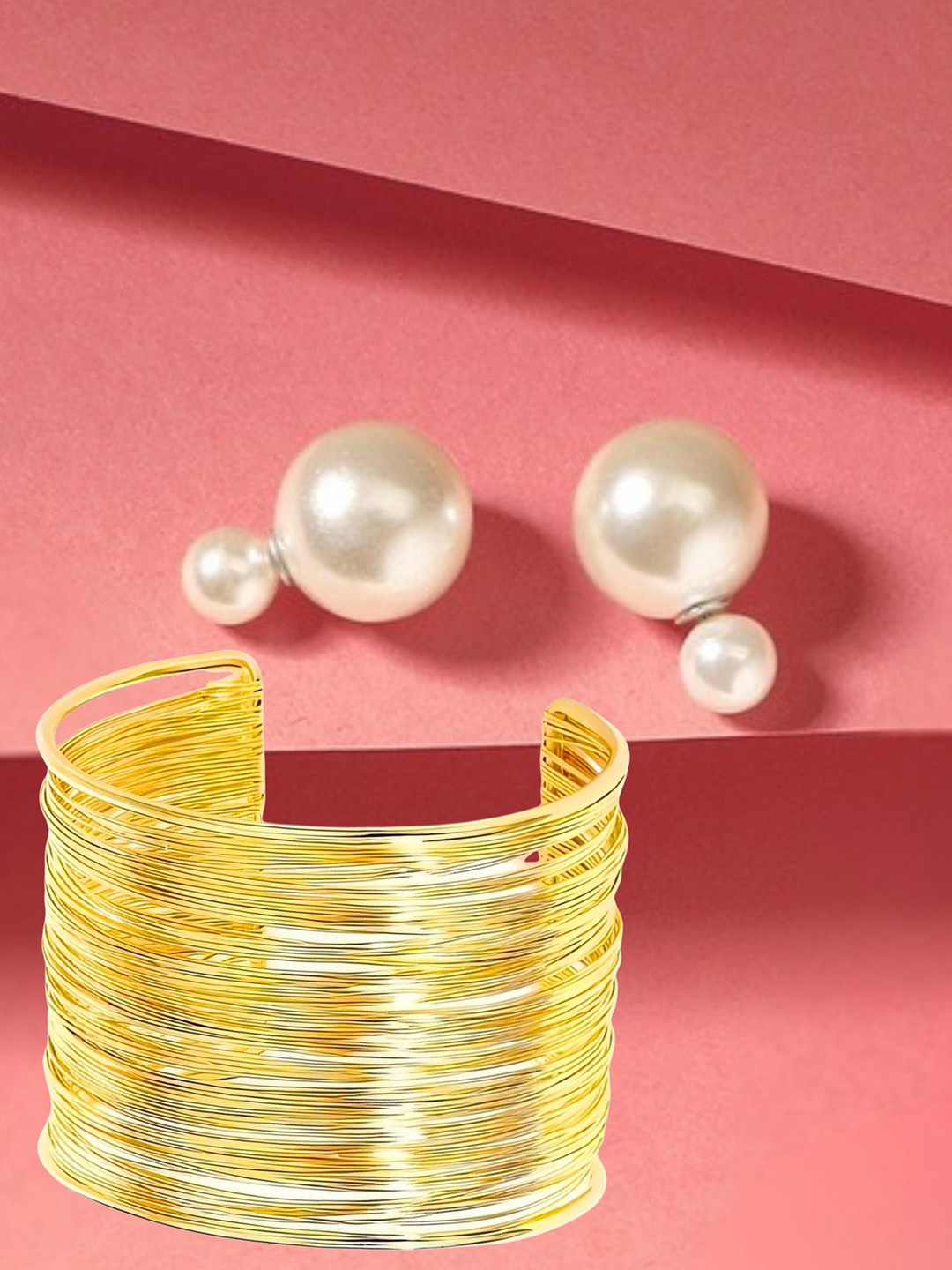 ORANGENYSHA Gold-Plated Double Sided Pearls Beaded Jewellery Set