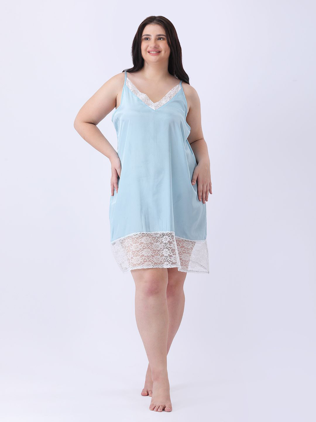 Qurvii Silk blend A-Line Delicate Lace Camisole Dress