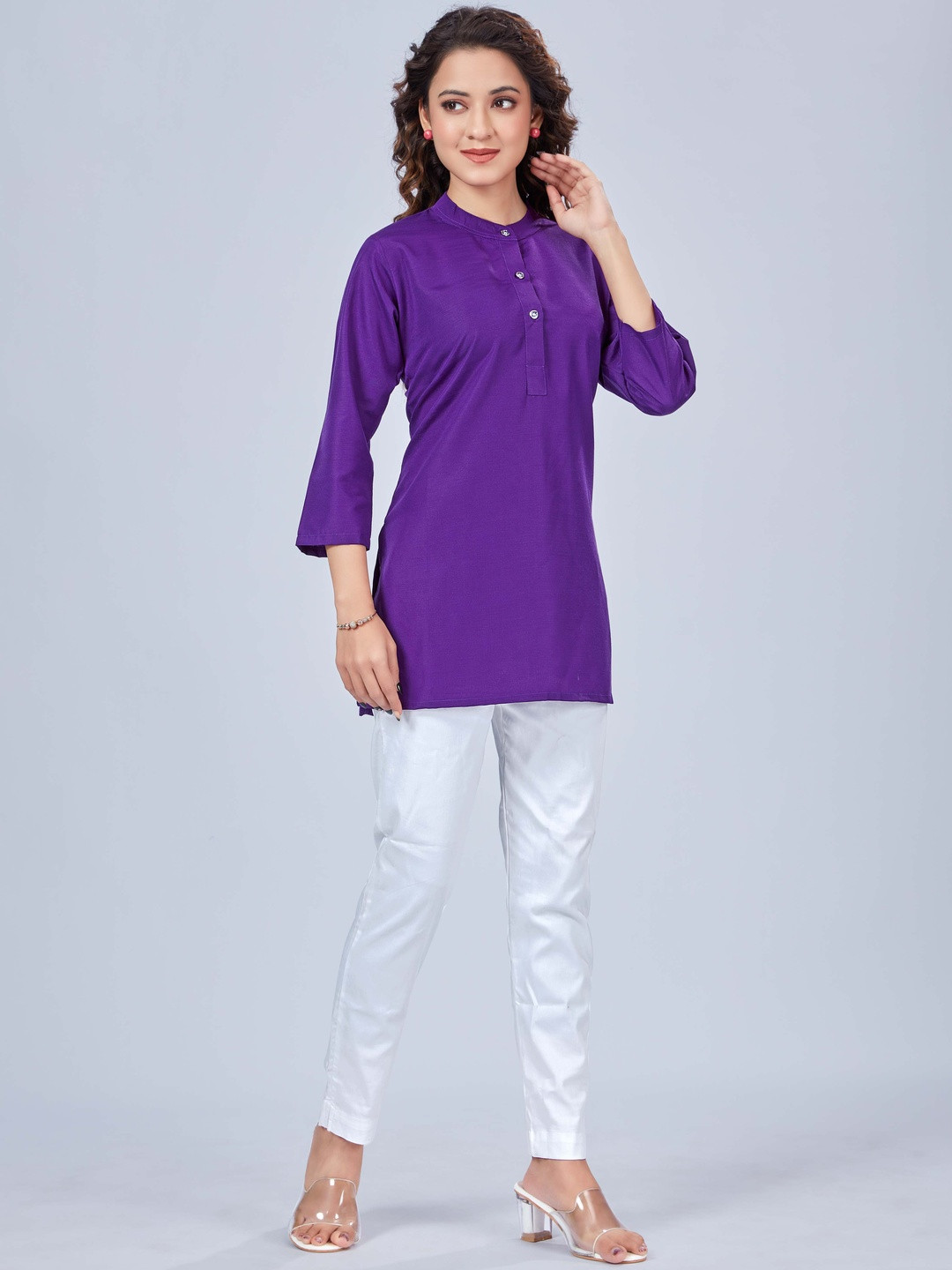 Moda Rapido Women Purple Straight Short Kurti