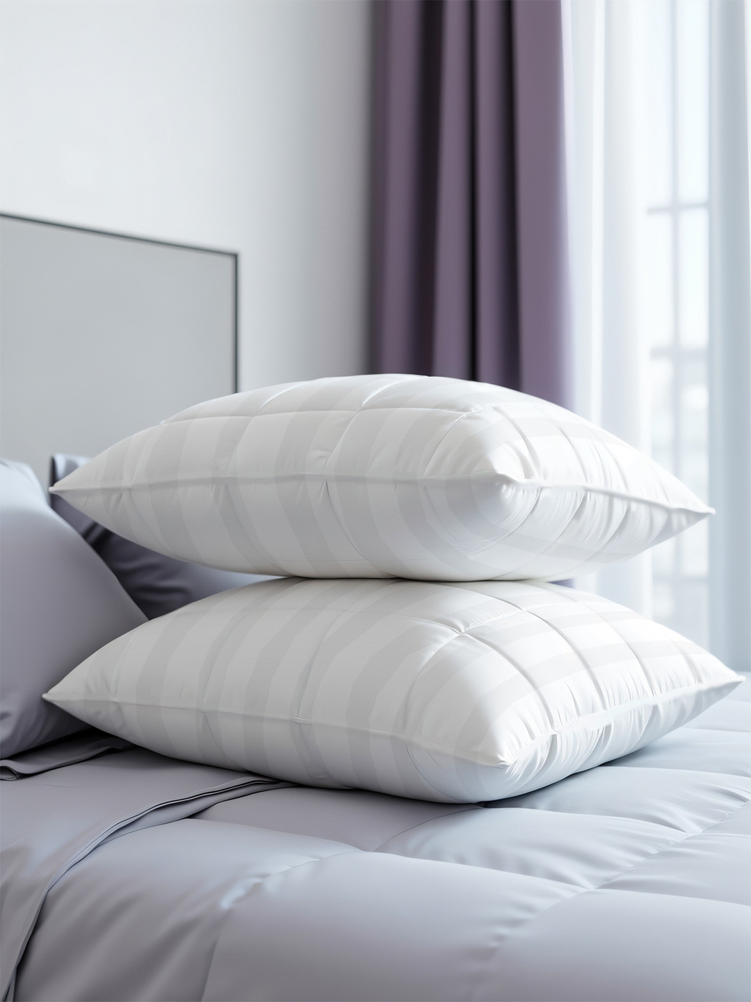 MA xNAP Sleep Support Headrest Essential 16P2 White Solid Polyester Lightweight Set of 2 Medium Fibre Sleep Pillow-61 x 41 cm