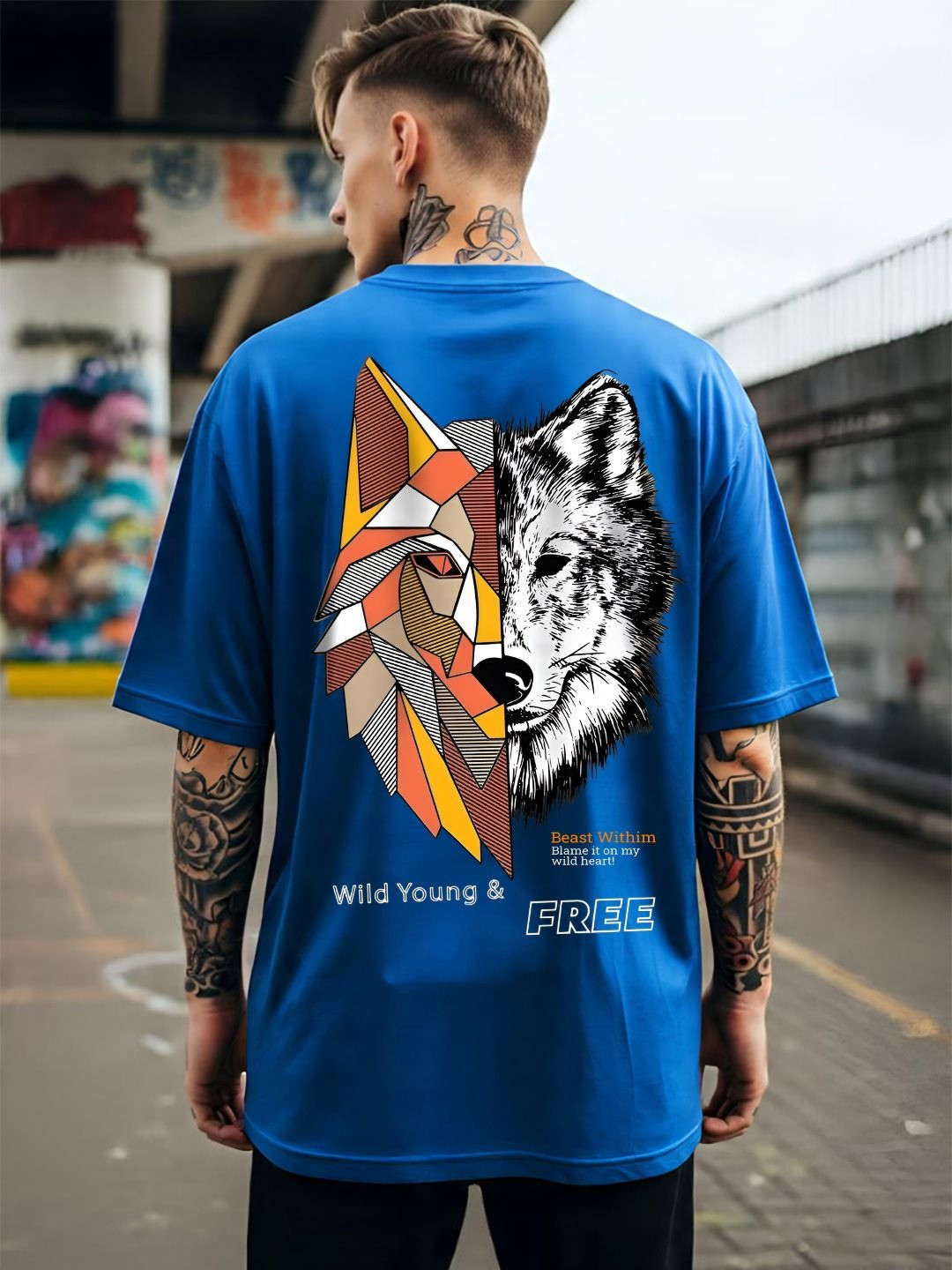ANGERHOOD Graphic Jackel Printed Drop-Shoulder Sleeves Oversized Cotton T-shirt