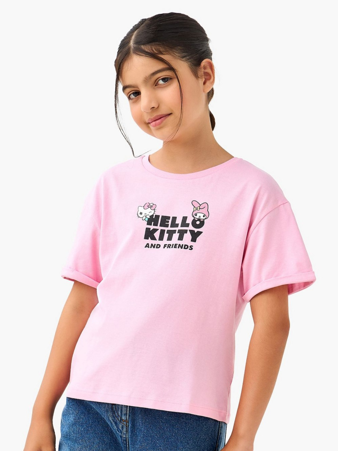 Juniors by Babyshop Girls Typography Printed Hello Kitty Round Neck Cotton T-shirt