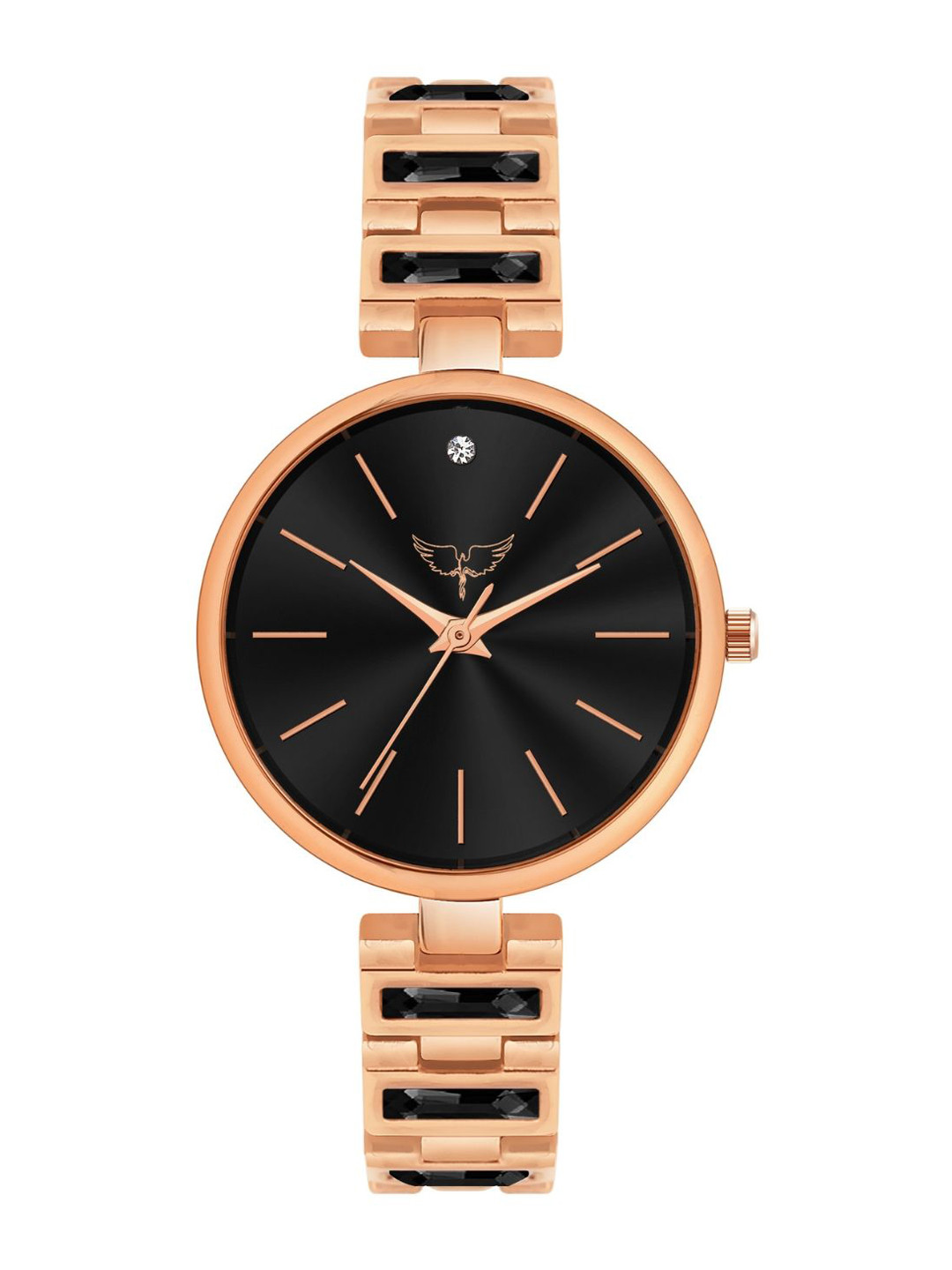 WHITE BIRD Women Brass Embellished Dial & Bracelet Style Straps Analogue Watch JK-121 Rose D Black