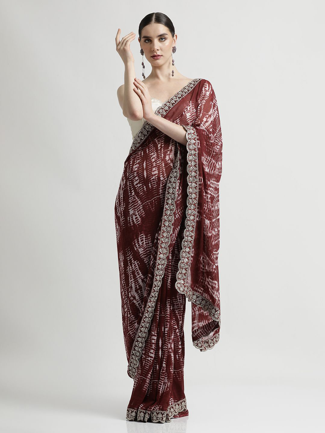 Desi Fusion Tie and Dye Dyed Embellished Sequinned Pure Georgette Saree