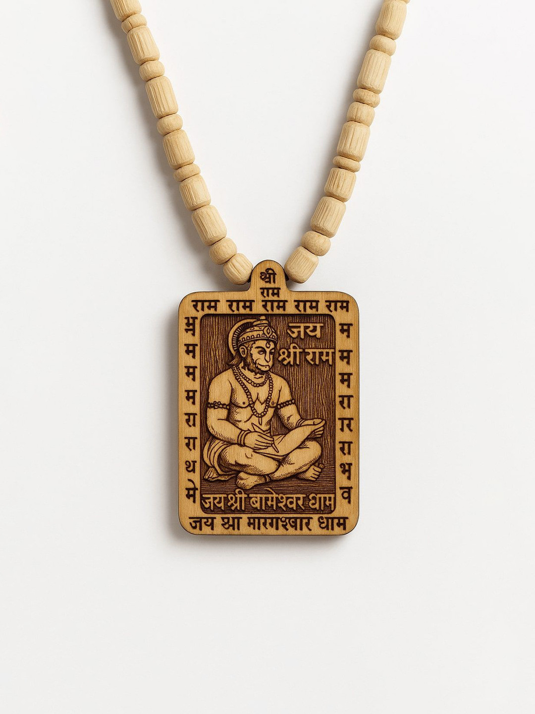 Ekaant Men Spiritual Wooden Hanuman Ram Bageshwar Dham Necklace