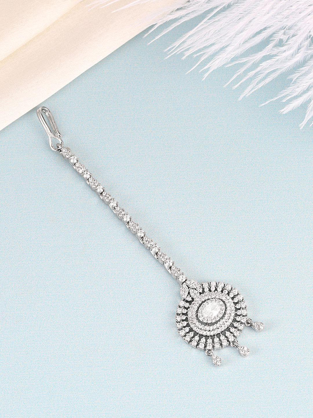 Peora Silver-Plated Crystals Studded Maang Tikka Head Jewellery