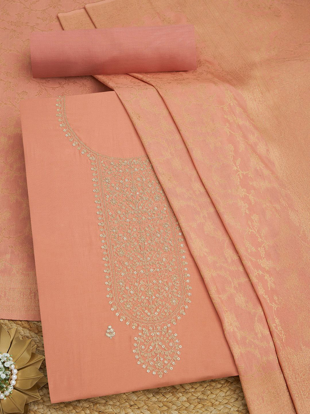 Soch Floral Embroidered Modal Silk Unstitched Dress Material