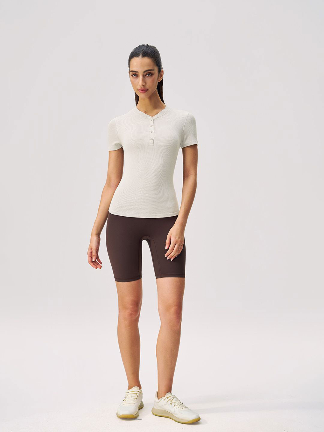 JC Collection Ribbed Henley Neck Fitted Top