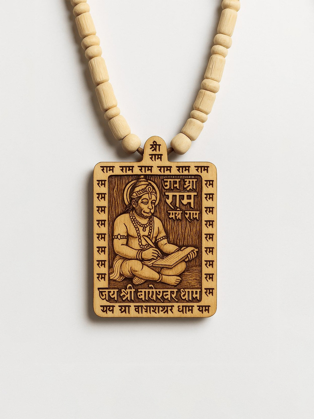 Desai Men Spiritual Wooden Hanuman Ram Bageshwar Dham Necklace