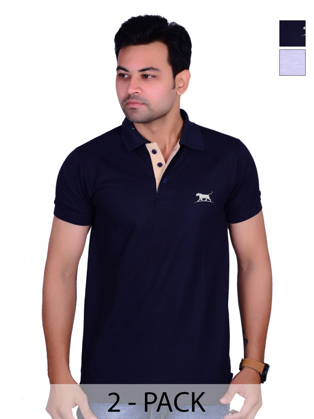 LA MILANO Men Pack of 2 Brand Logo Printed Polo Collar Cotton Slim Fit T-shirts