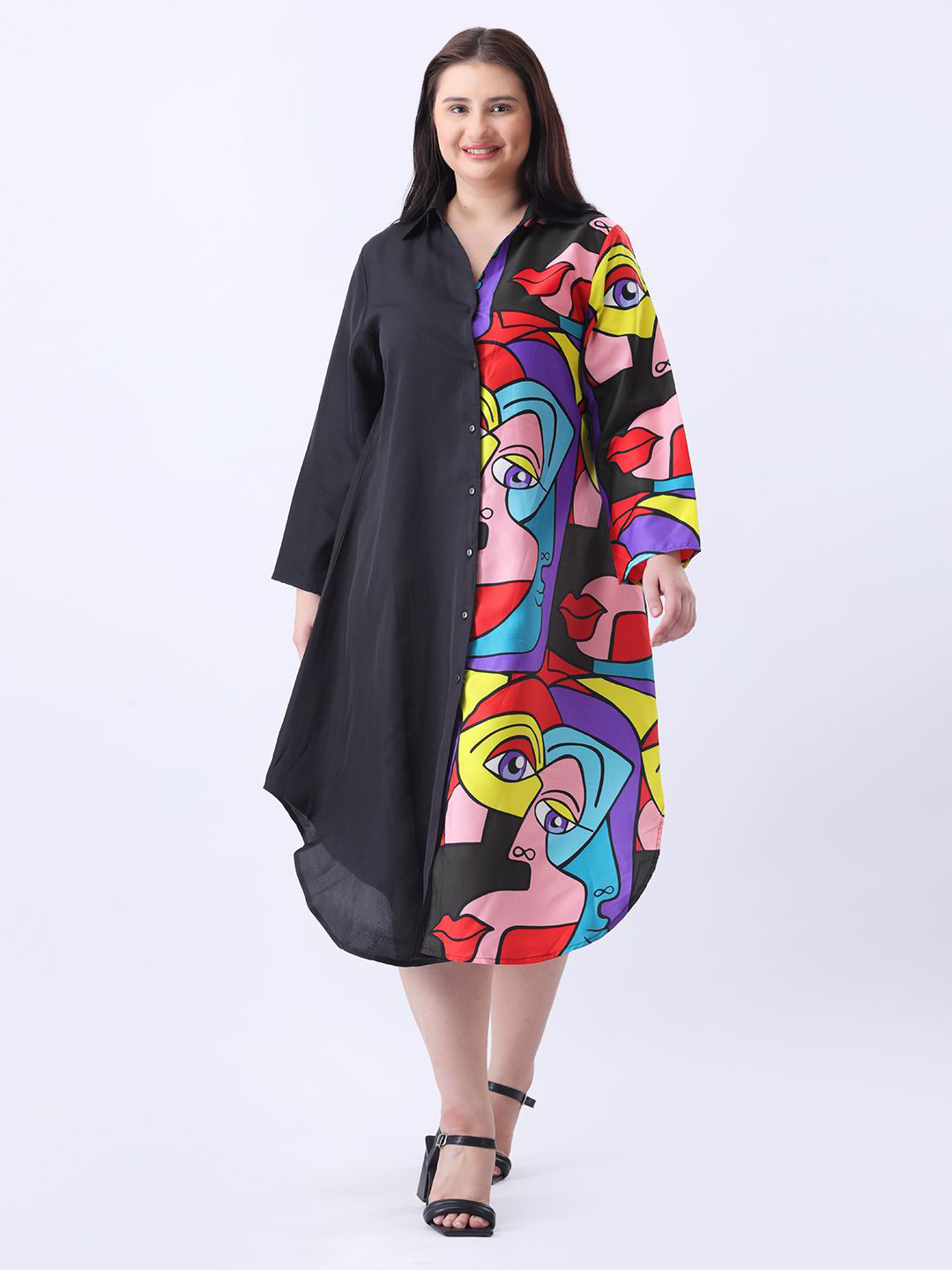 Qurvii Abstract A-Line Midi Dress