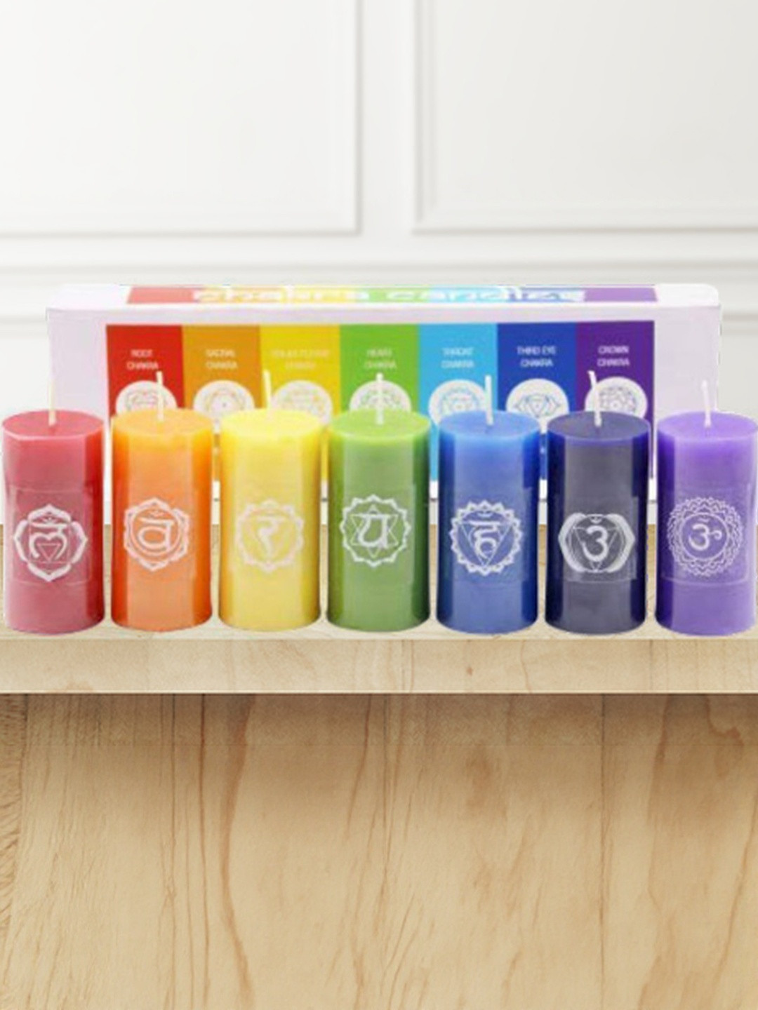 ASIDEA Multicoloured 7 Pieces Chakra Pillar Candles