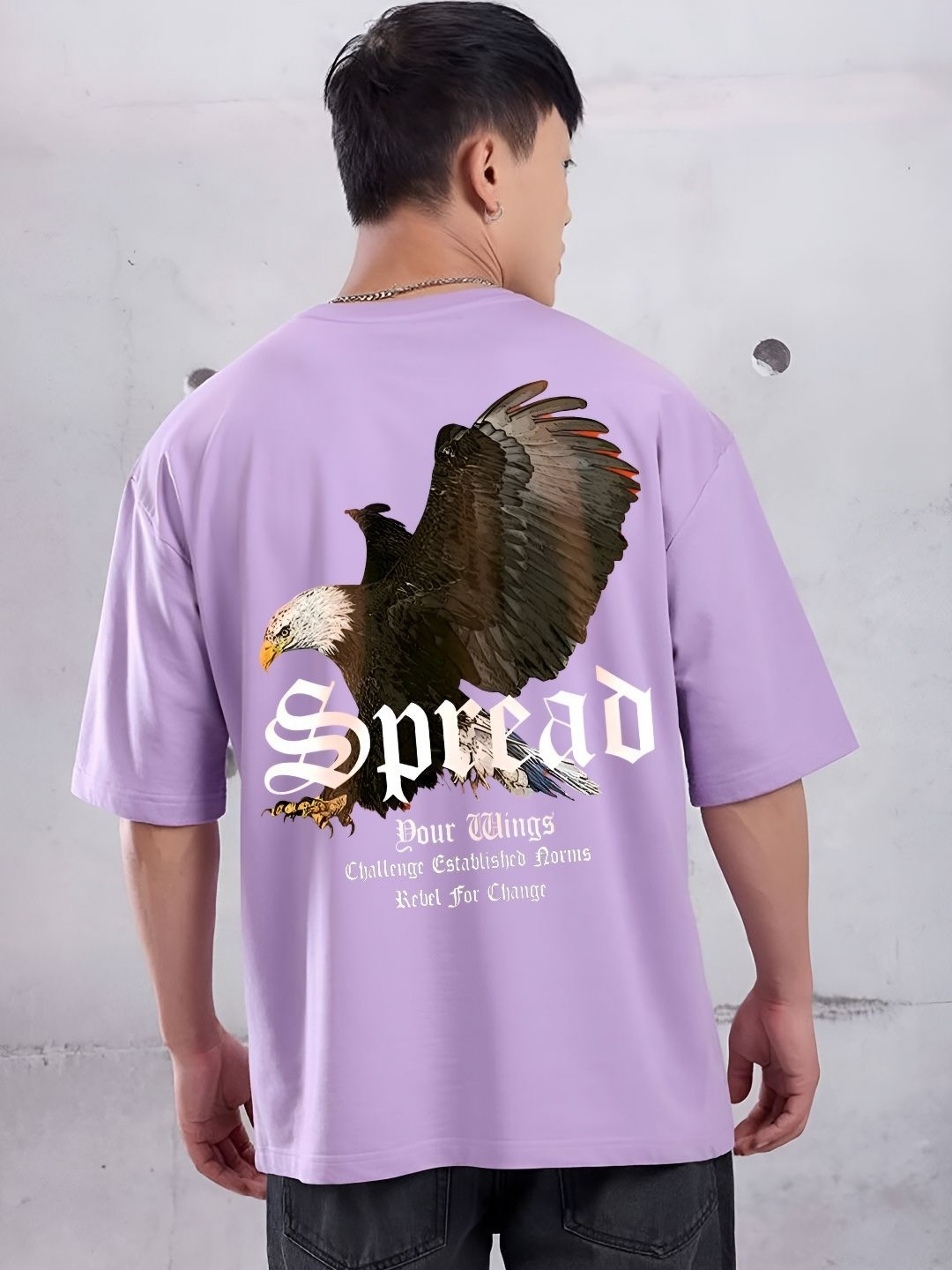 ANGERHOOD Eagle Printed Round Neck Bio Finish Oversized Cotton T-shirt