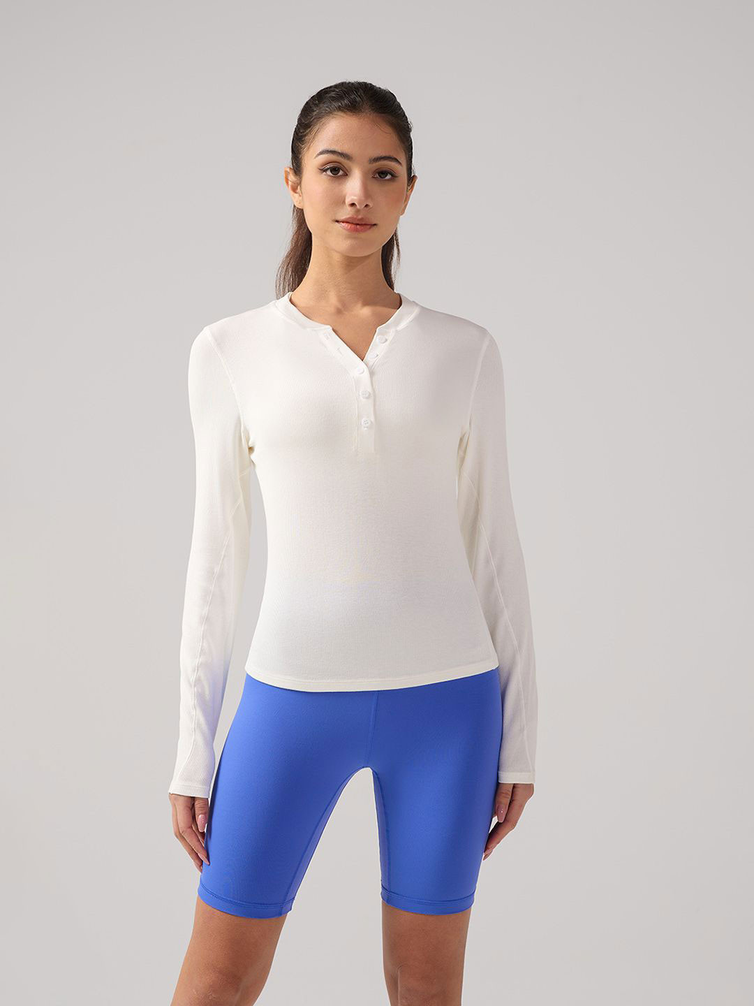 JC Collection Ribbed Henley Neck Fitted Top