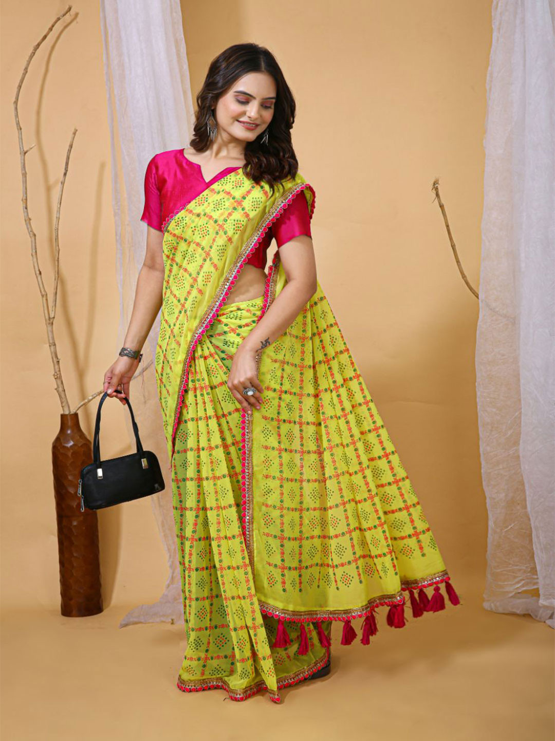 Mitera Ethnic Motifs Print Embroidered Pure Georgette Block Print Saree