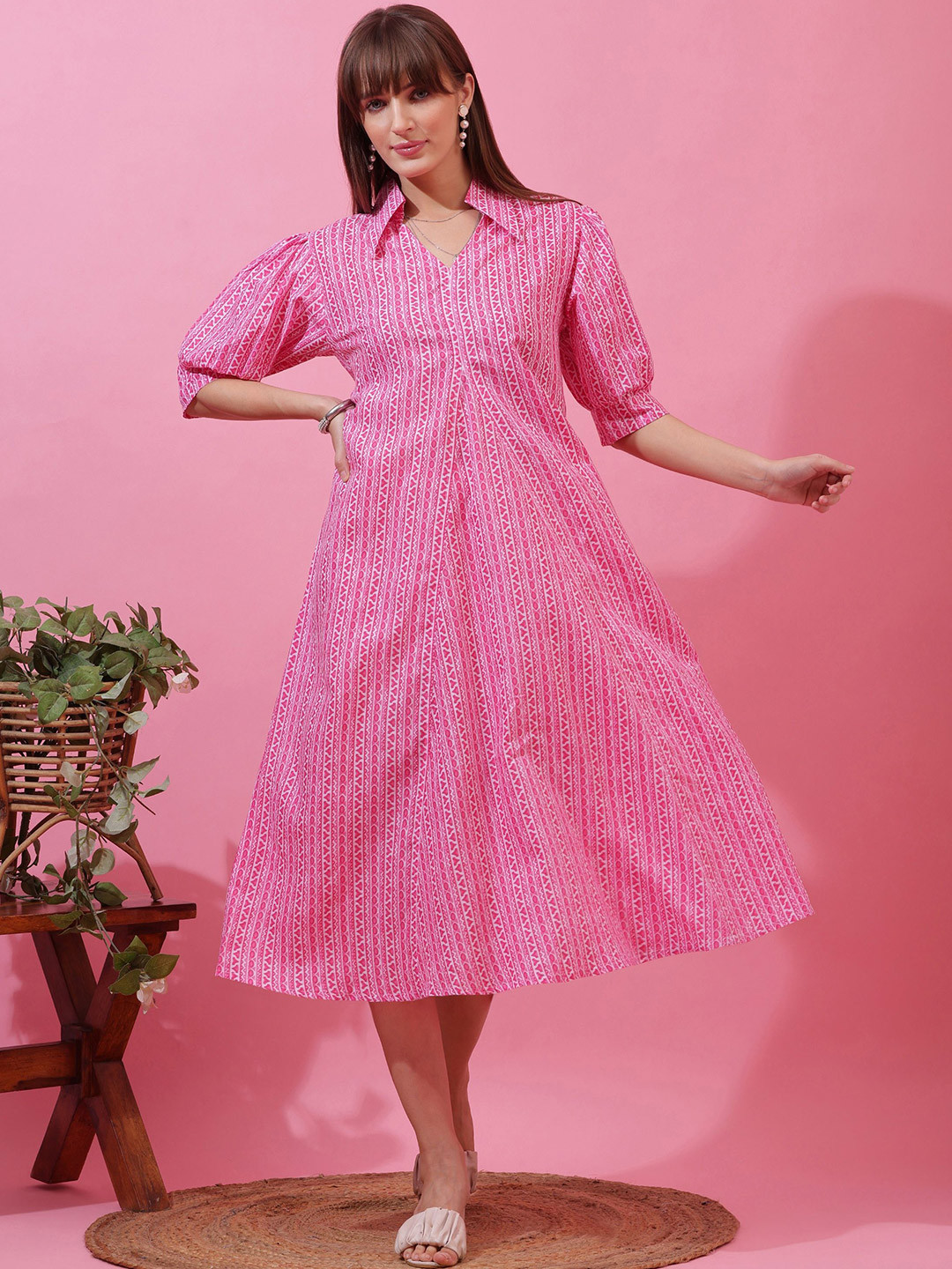 SHEETAL Associates Striped Cotton A-Line Midi Dress