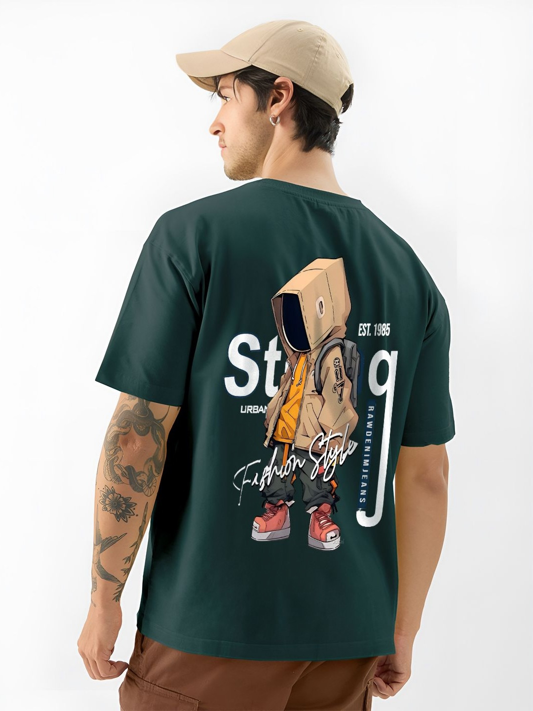 ANGERHOOD Graphic Hip Hop Printed Drop-Shoulder Sleeves Oversized Cotton T-shirt