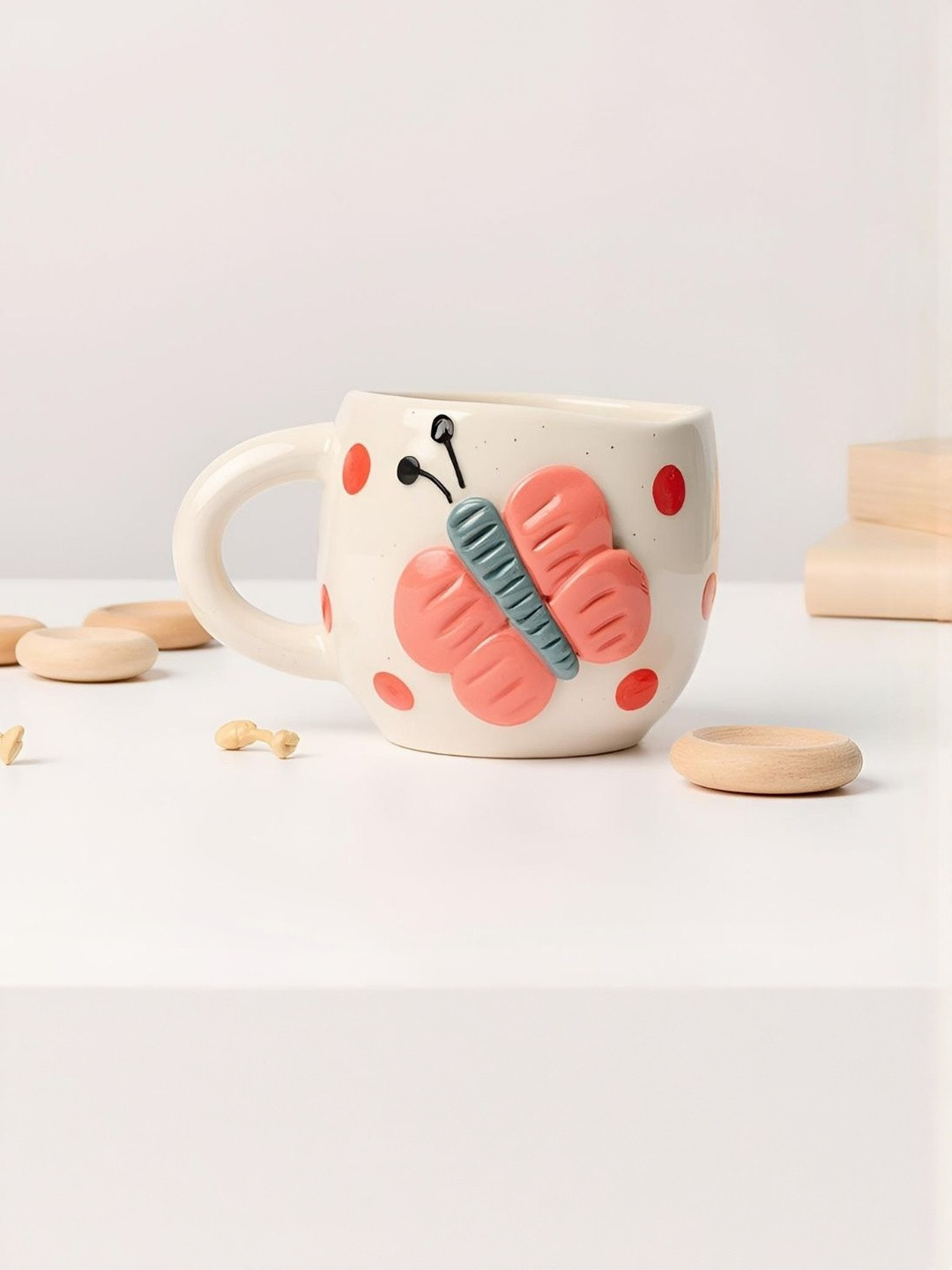 Kraftlik Handicraft One White Butterfly Design Ceramic Glossy  Cup