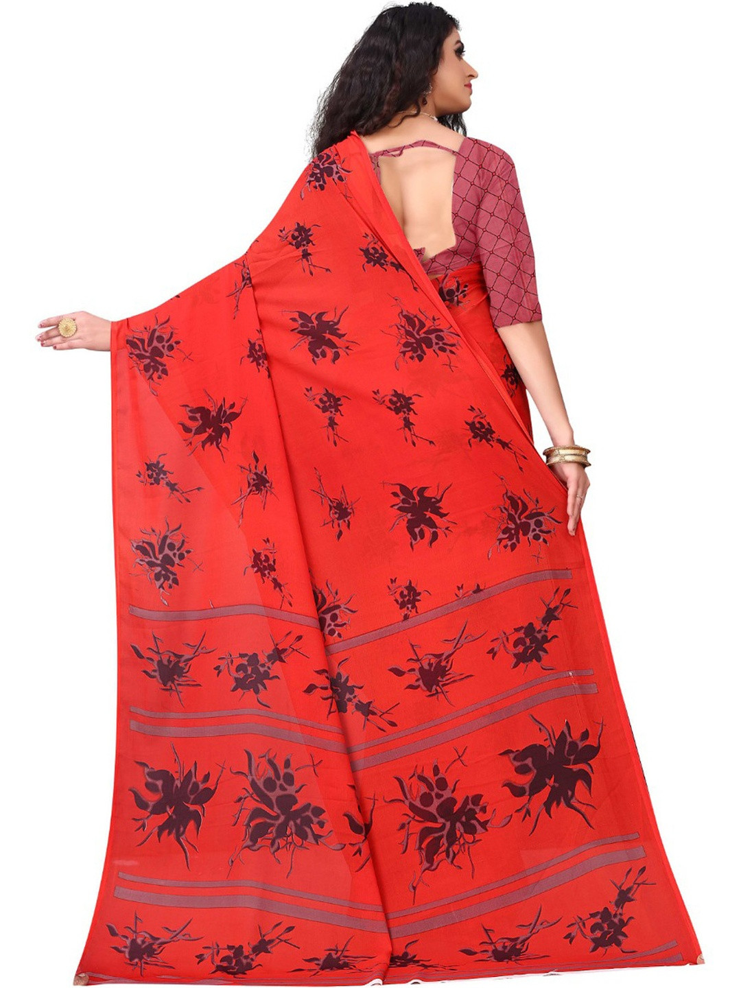 KANOODA Red Pure Georgette  Sarees