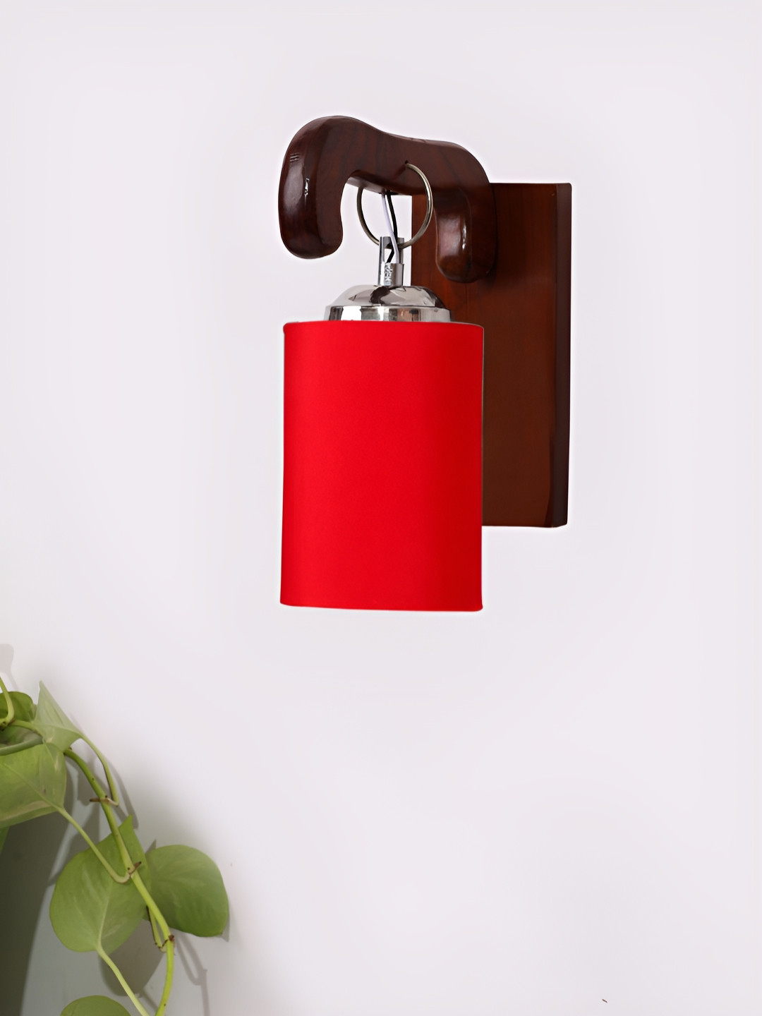 Devansh Brown & Red Wooden Traditional Cylinder Shaped Wall Lamp