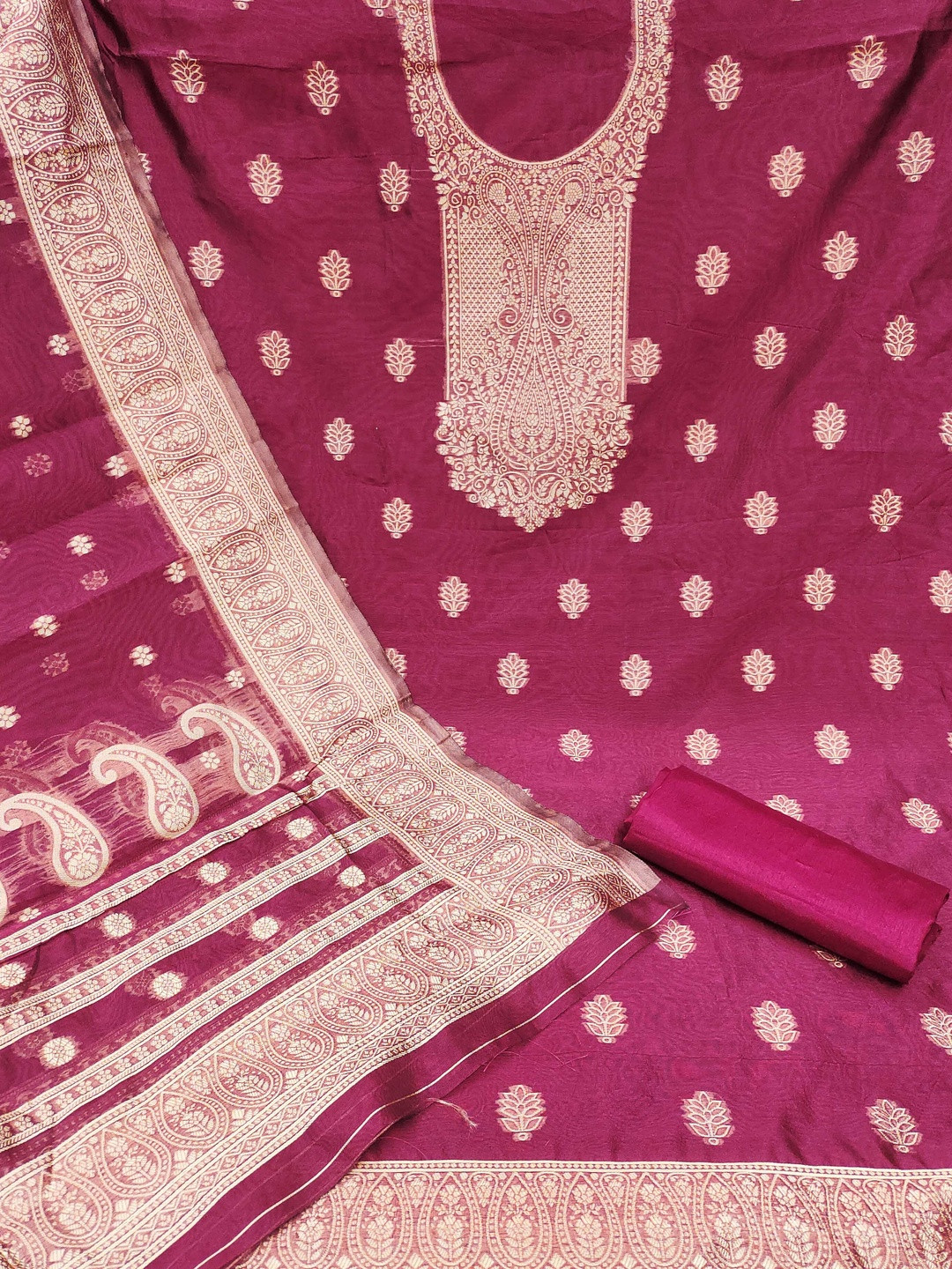 KALINI  Women Magenta Silk Unstitched Dress Material