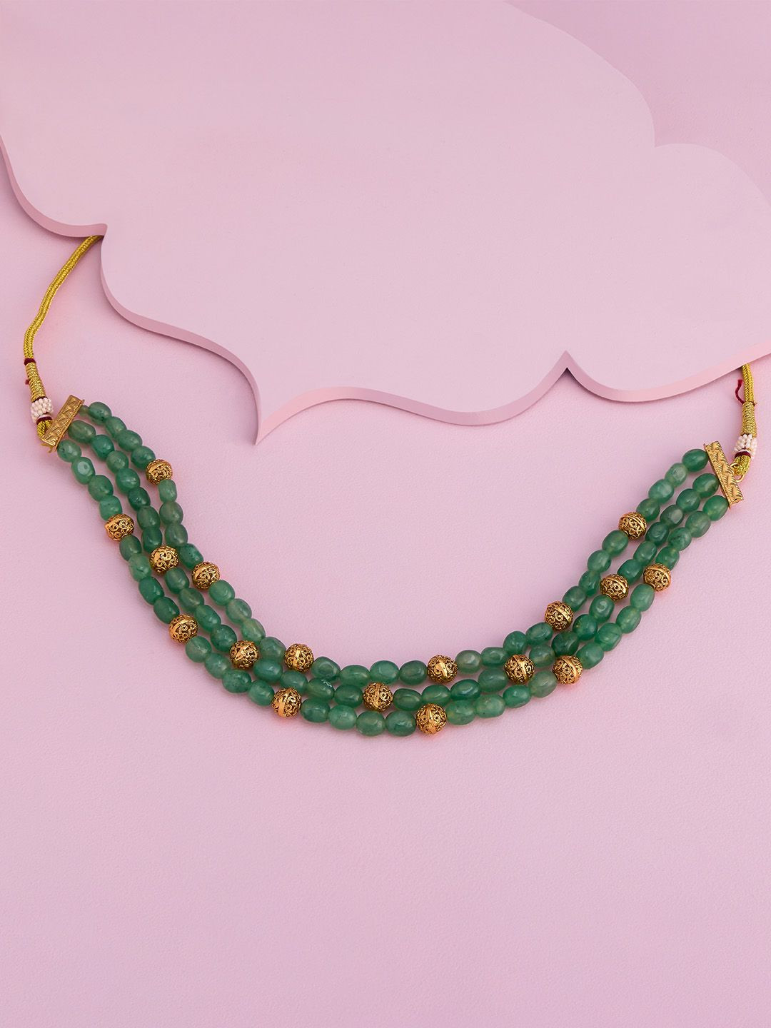 Kushal's Fashion Jewellery Gold-Plated Real Stones Studded Antique Necklace