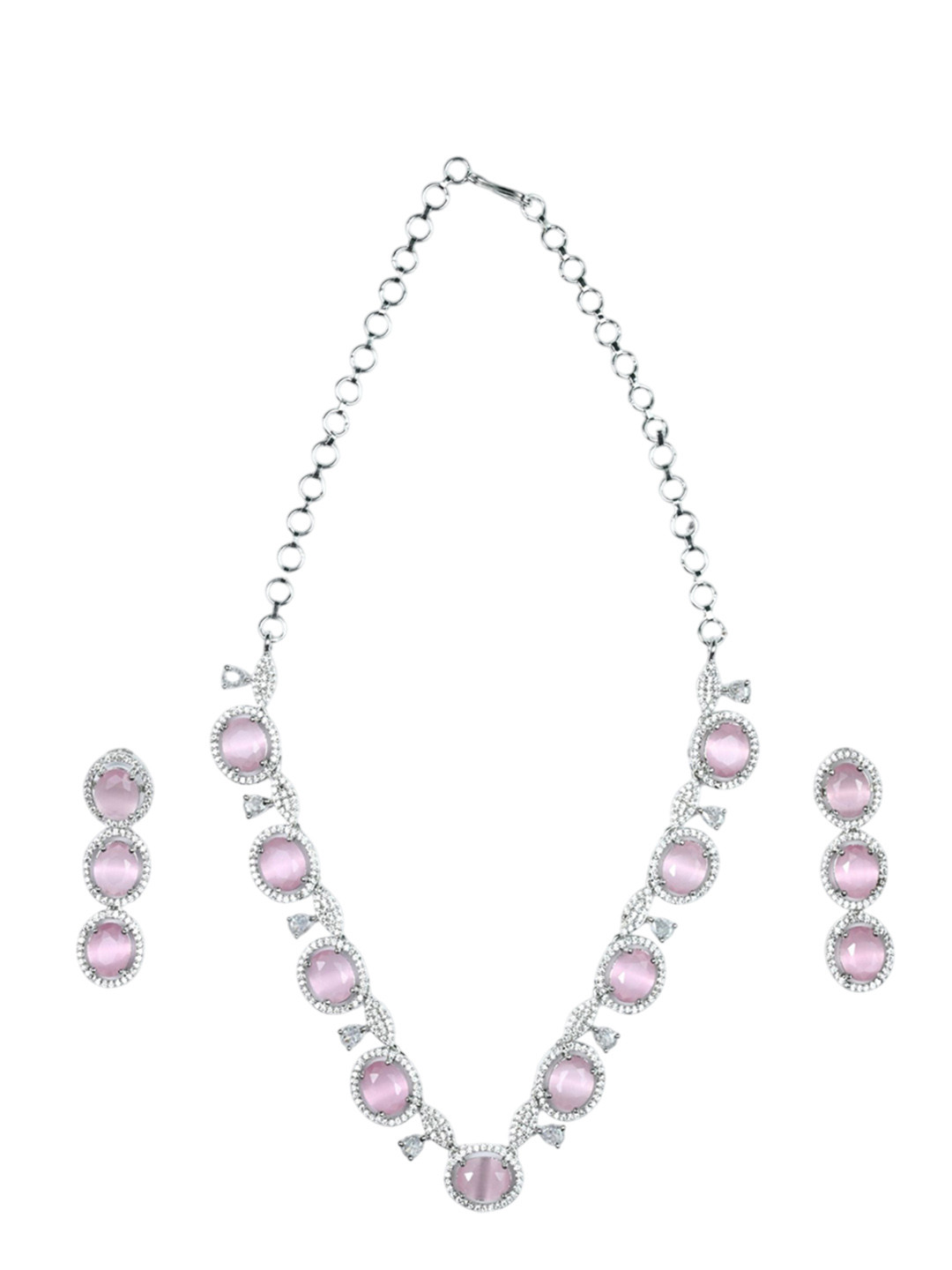 Opal Touch Opulent Spark Rhodium-Plated Cubic Zirconia Stone-Studded Jewellery Set