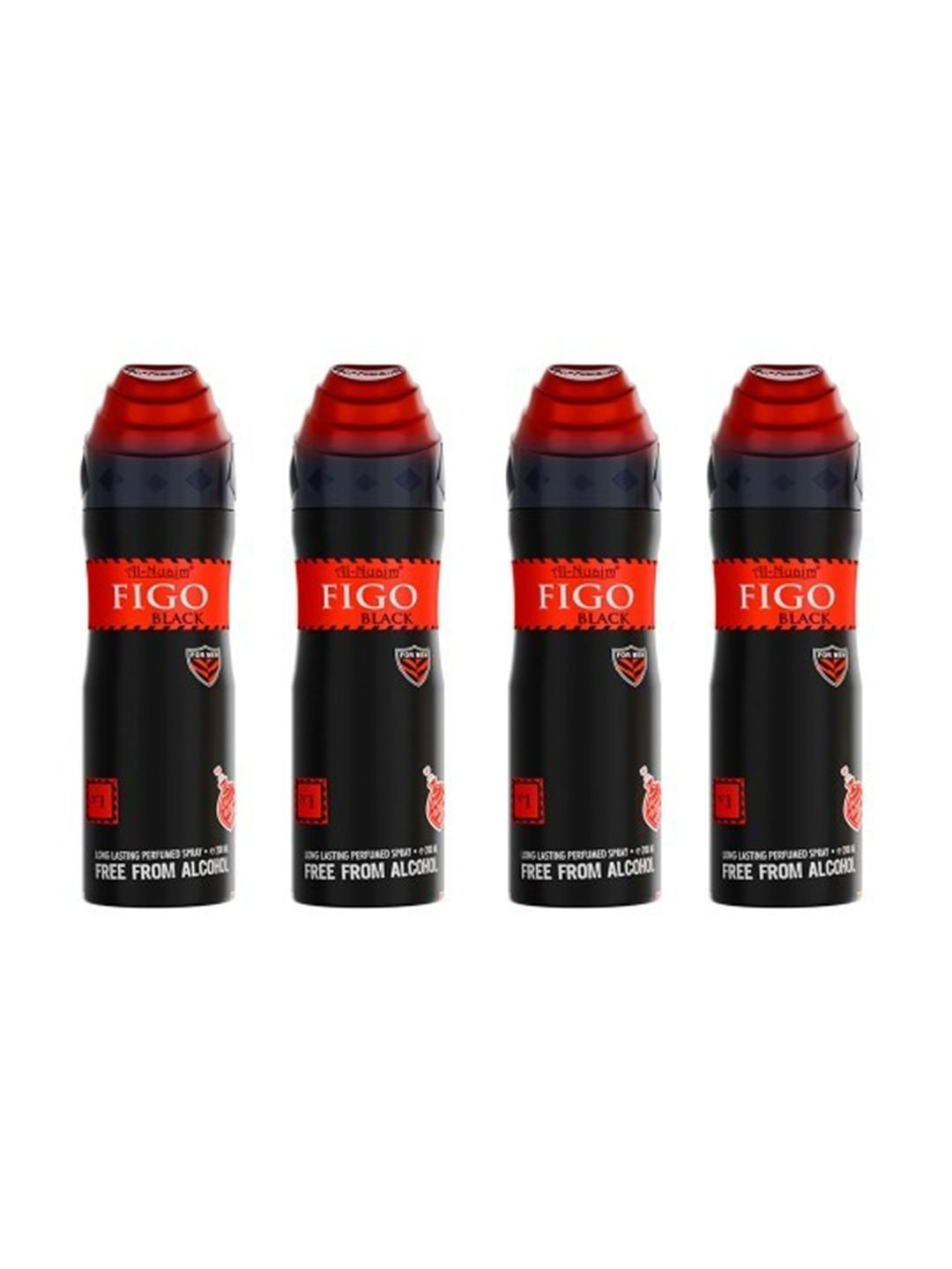 Al-Nuaim Men 4Pc Figo Black Long Lasting Alcohol Free Deodorant Perfumed Spray- 200ml Each