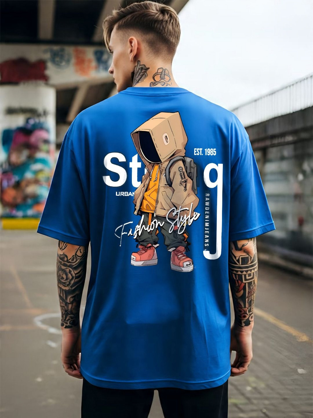 ANGERHOOD Graphic Hip Hop Back Printed Drop-Shoulder Sleeves Oversized Cotton T-shirt