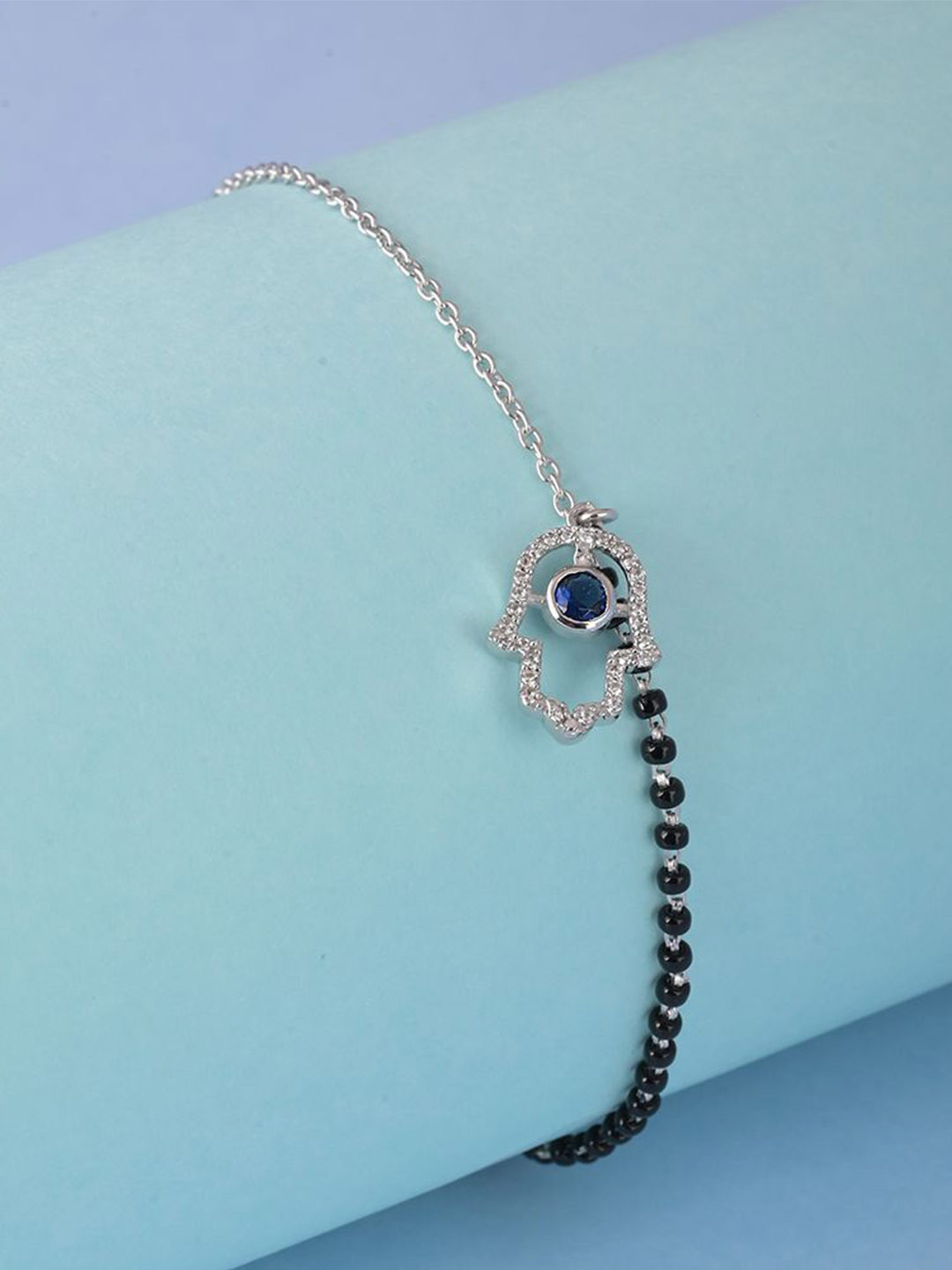 Whitehathi 925 Sterling Silver Zircon Studded & Beaded Skin Friendly Anklet
