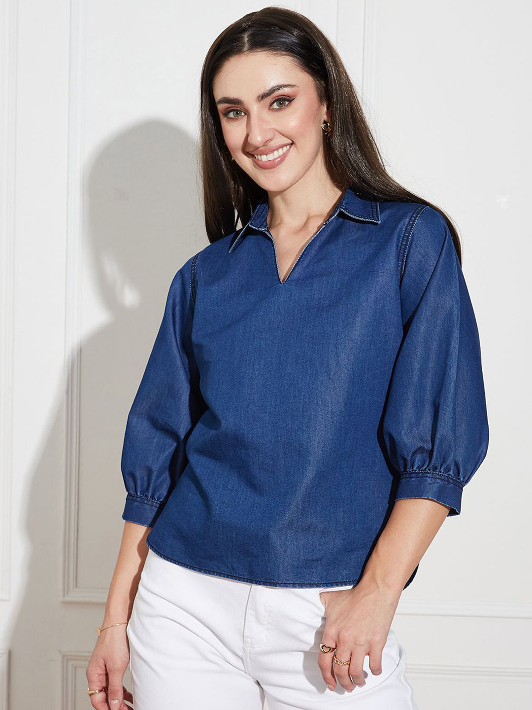Miss Chase V-Neck Denim Tunic Top