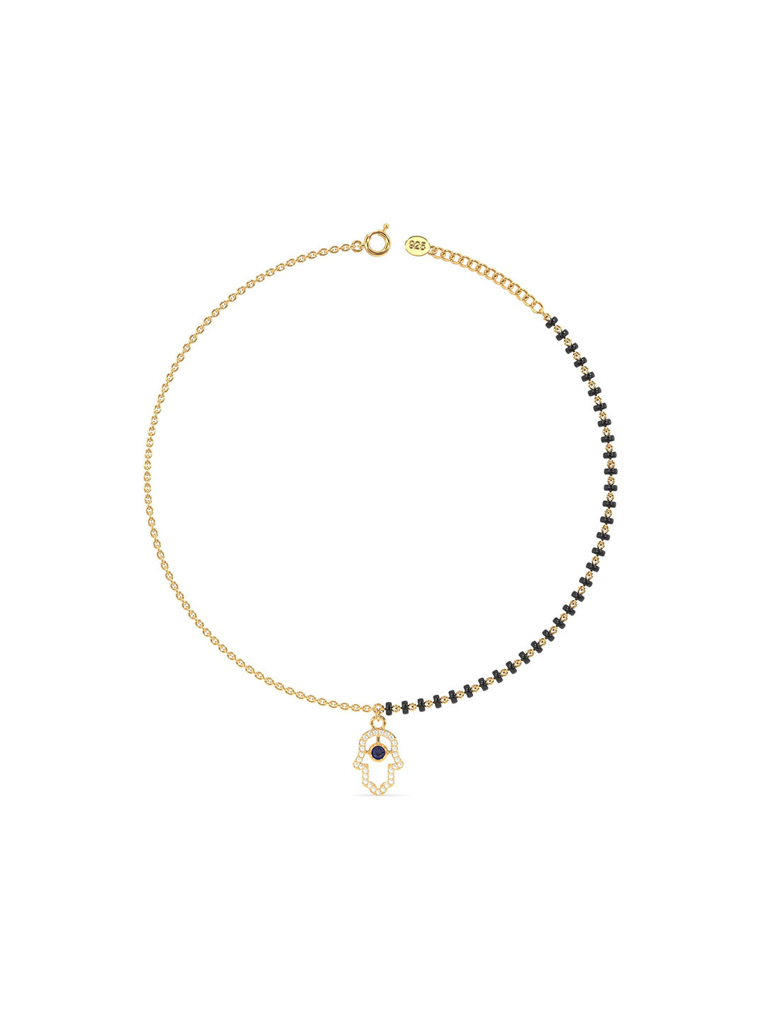 Whitehathi 925 Sterling Silver Gold-Plated Zircon Studded & Beaded Skin Friendly Anklet