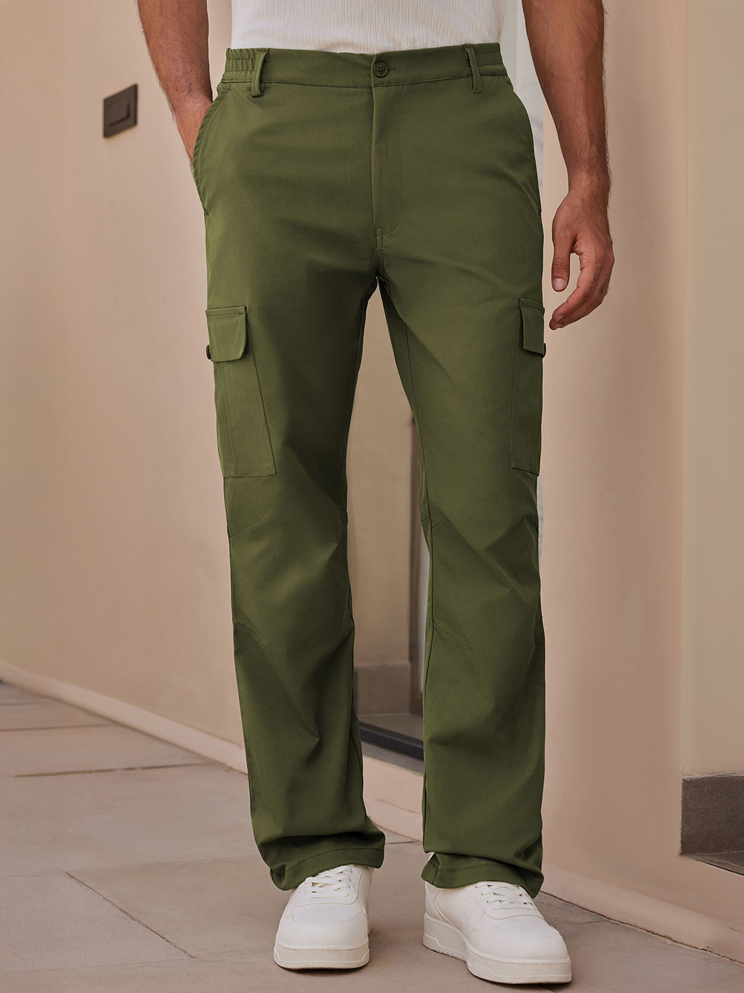 Zeyo Men Comfort Fit Elasticwaist Band Cargos Trousers